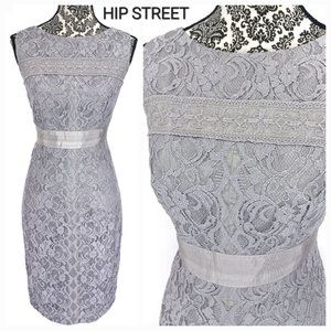 JAX Dress Gray Lace Sleeveless Sheath Party Event 8 NWOT